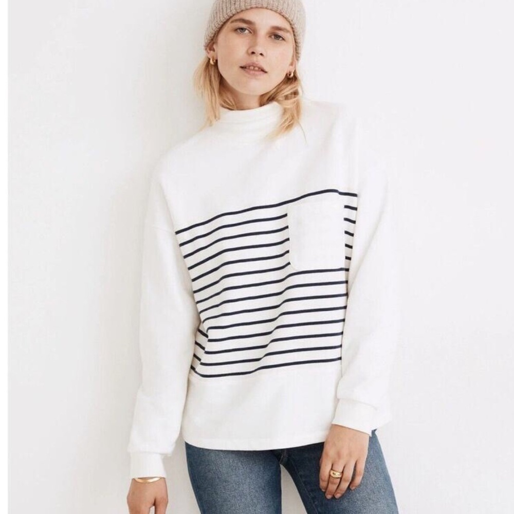 Madewell resourced Cotton sweatshirt Nautical Stripe Oversize Mock Neck Size L